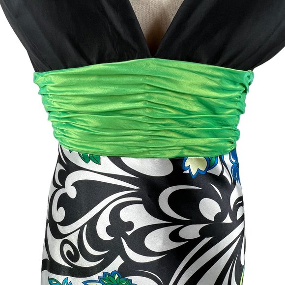 Stunning! Vintage JOVANI Black, Green, Blue Print Evening Gown Size 8 - Picture 8 of 15